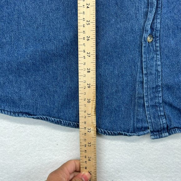 Wrangler Denim Shirt 2XLT Men's Button Up Western Shirt Long Sleeve Medium Wash - Picture 7 of 12